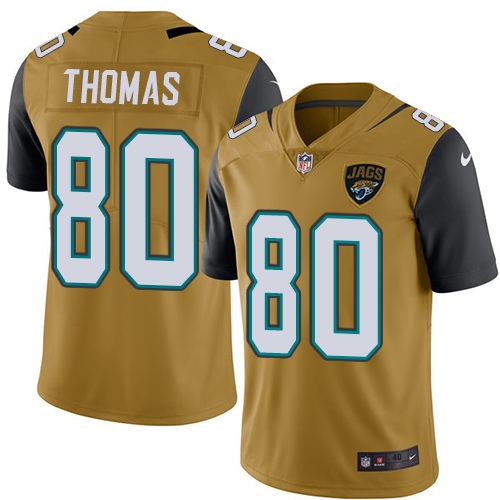 Men's Elite Julius Thomas Nike Jersey Gold - #80 Rush NFL Jacksonville Jaguars